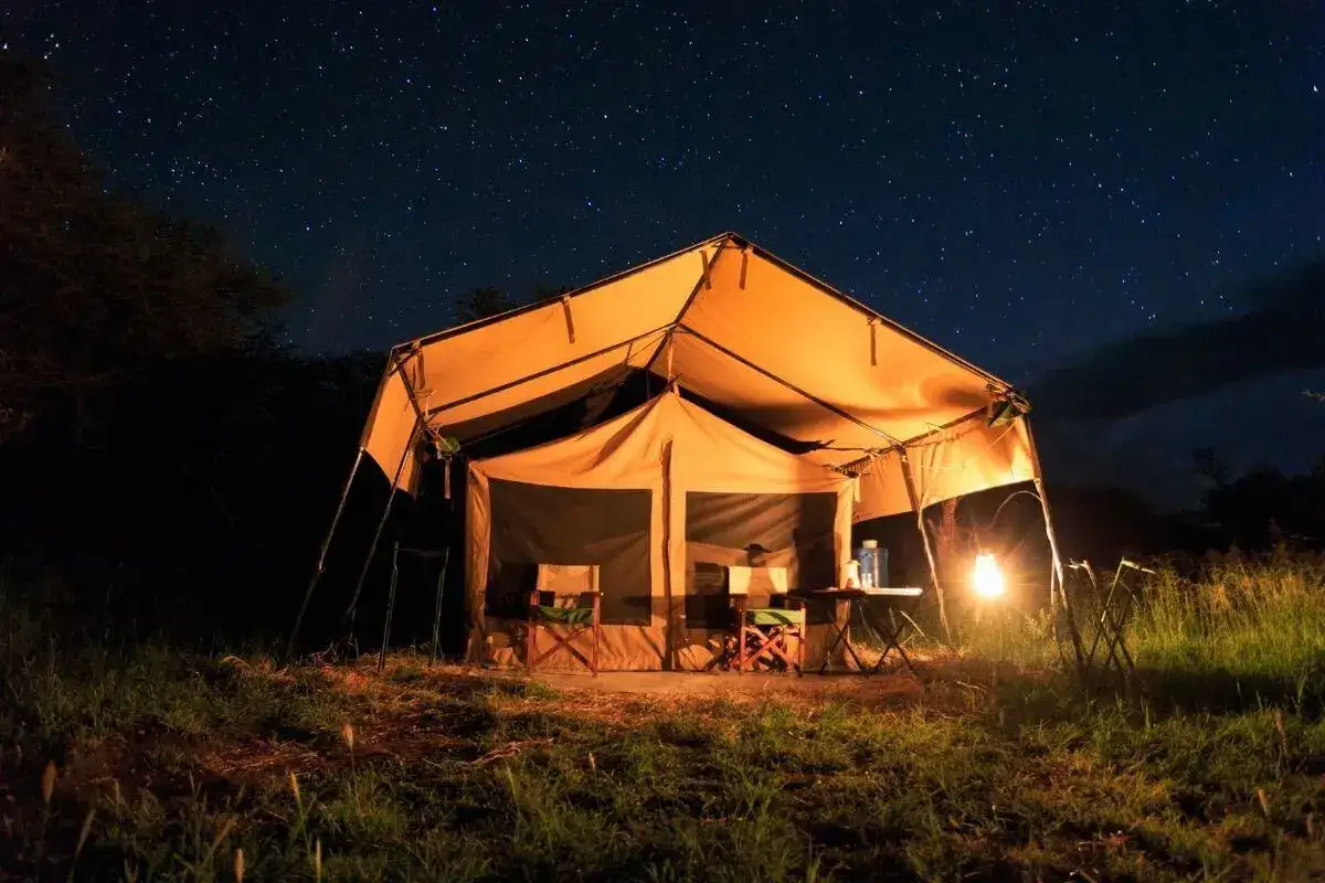 Adventurers enjoying an affordable camping safari in Tanzania, organized by JM Tours.